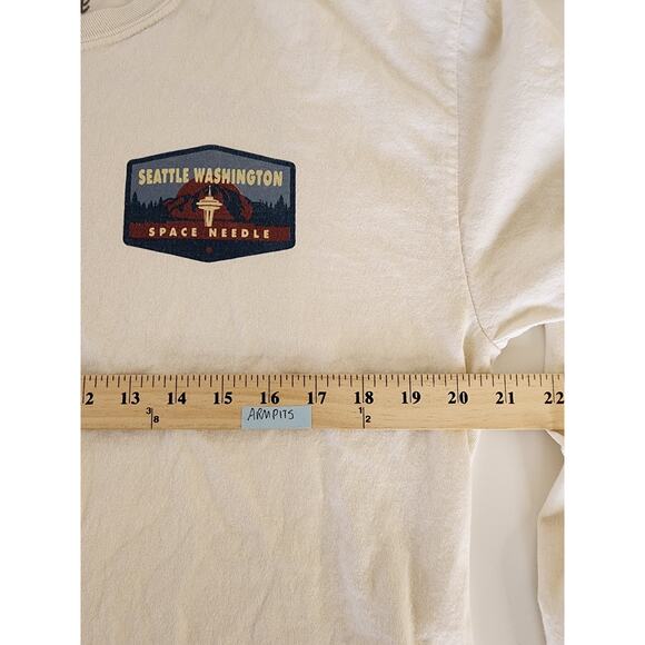 SPACE NEEDLE Off White Cream SEATTLE WASHINGTON Long Sleeve T-Shirt SZ L - Picture 8 of 9